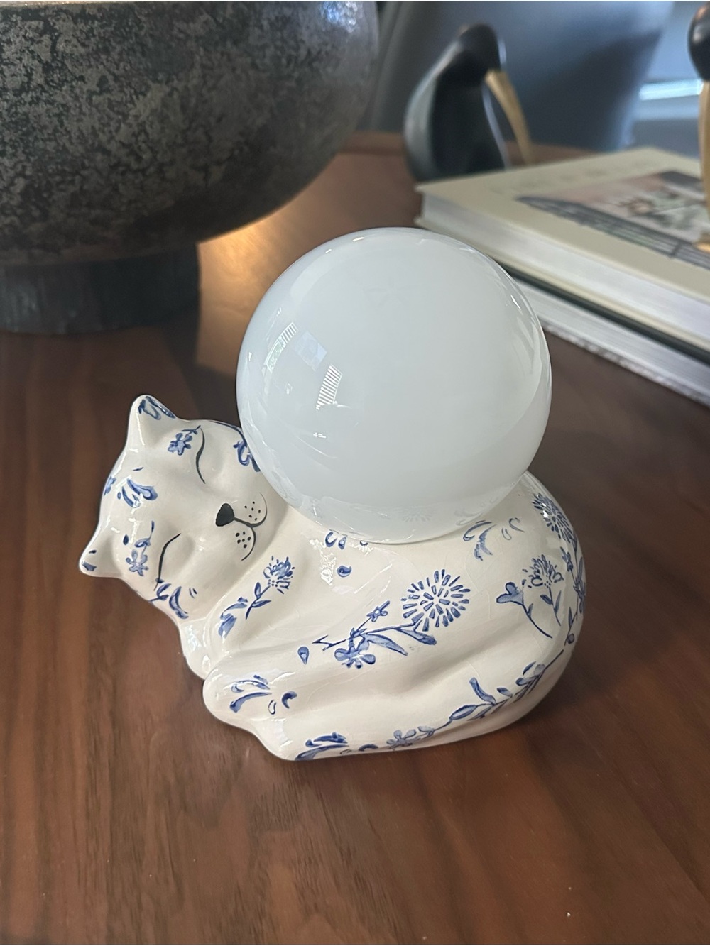 Ceramic Lighted Cat, Replica of the Anthropologie “Lathey Task Lamp”